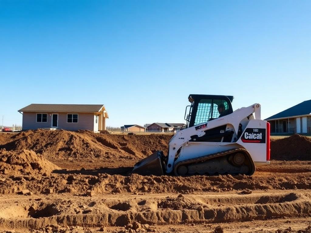 Skid steer grading a site